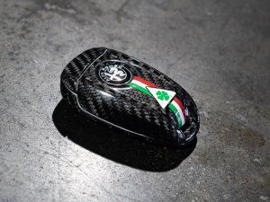 Alfa Romeo Stelvio Key Fob Cover  - Carbon Fiber - Black w/ QV Logo